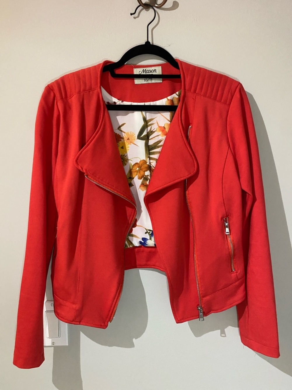 Mason Bright Coral Asymmetrical Zip Jacket